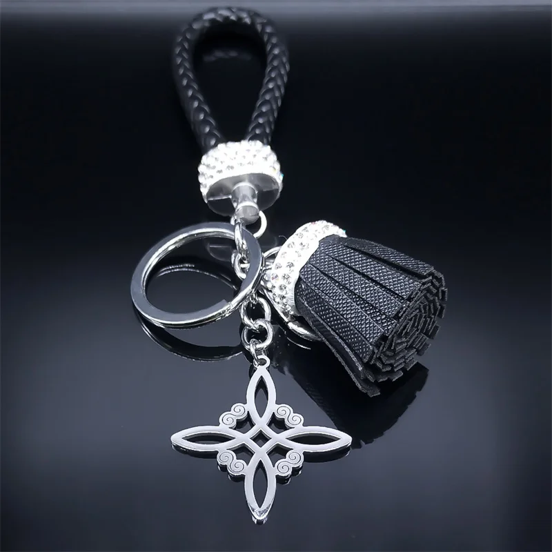 Witch Celtic Knot Stainless Steel Pendant Key Chain Crystal Bag Charm Accessories Wicca Keychain Jewelry nudo de bruja K7053S07