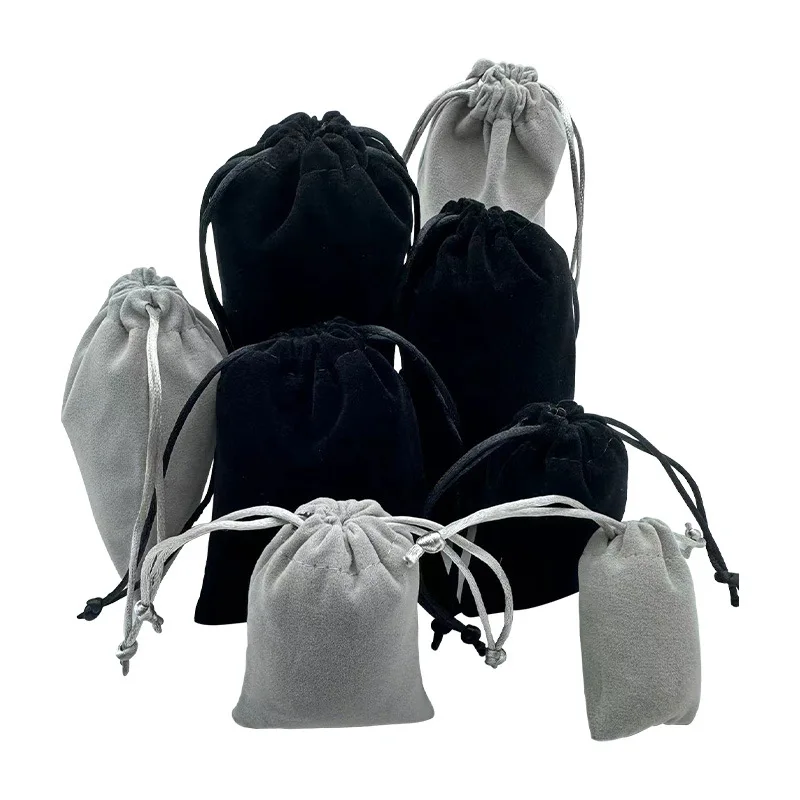 حقيبة هدايا مجوهرات مخملية سوداء من NIMAI لخواتم الفولاذ المقاوم للصدأ مع رباط