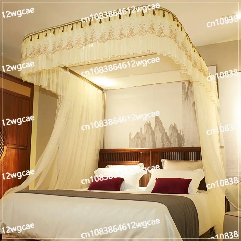 Household encrypted thickened U-shaped mosquito net slide rail, palace mosquito net princess style perforated three door