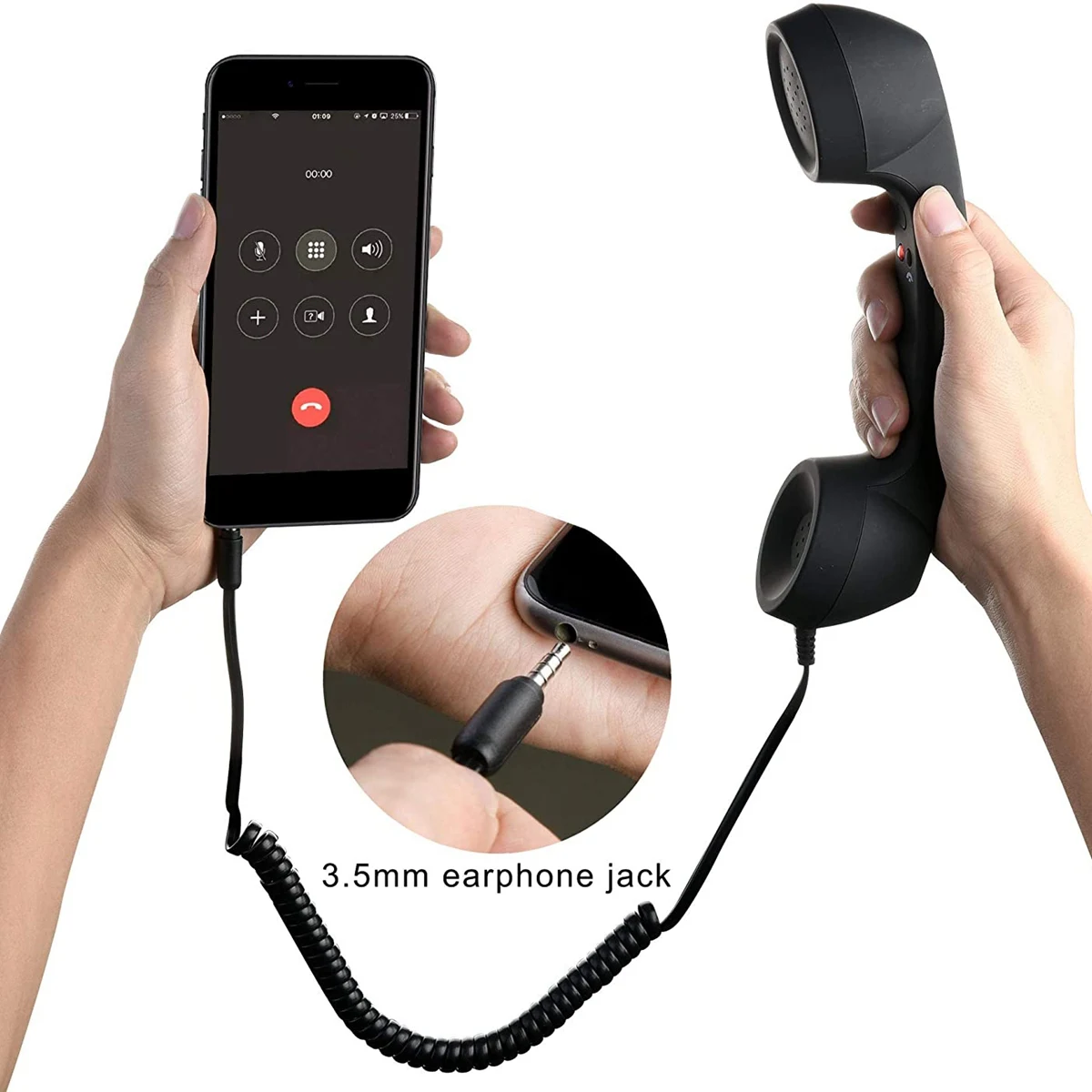 Vintage Retro Telephone Handset Cell Phone Receiver MIC Microphone for Cellphone Smartphone, 3.5 mm Socket (Black)