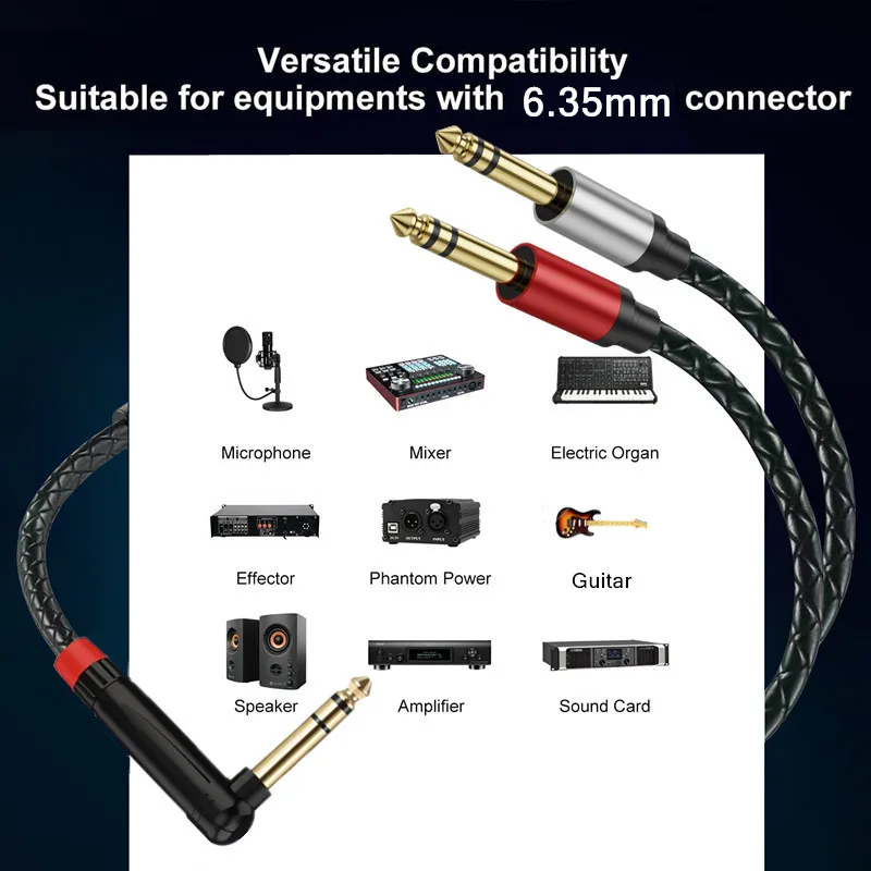 Gold Plated 6.35mm 14 Male TRS Stereo To Dual 2 X 6.35mm Male TS Mono 90 Degree Right Angle Y Splitter Audio Cable 0.3m/1.8m/3m