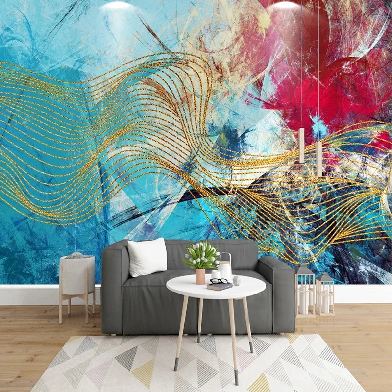 Retro Gold Lines Abstract Art Mural 3D Wallpaper For 3D Living Room Bedroom Sofa Background Wall Home Decor Wall Cloth Fresco