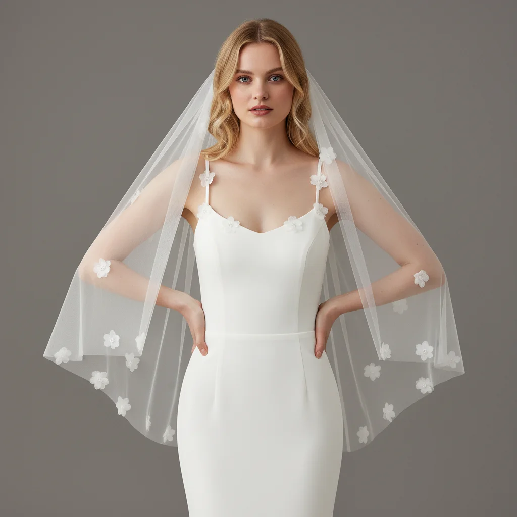 Bridal Wedding Veil Floral Bridal Veil Short 100cm Bridal Wedding Accessory Single Layer Wedding Veil with Comb White Ivory G78
