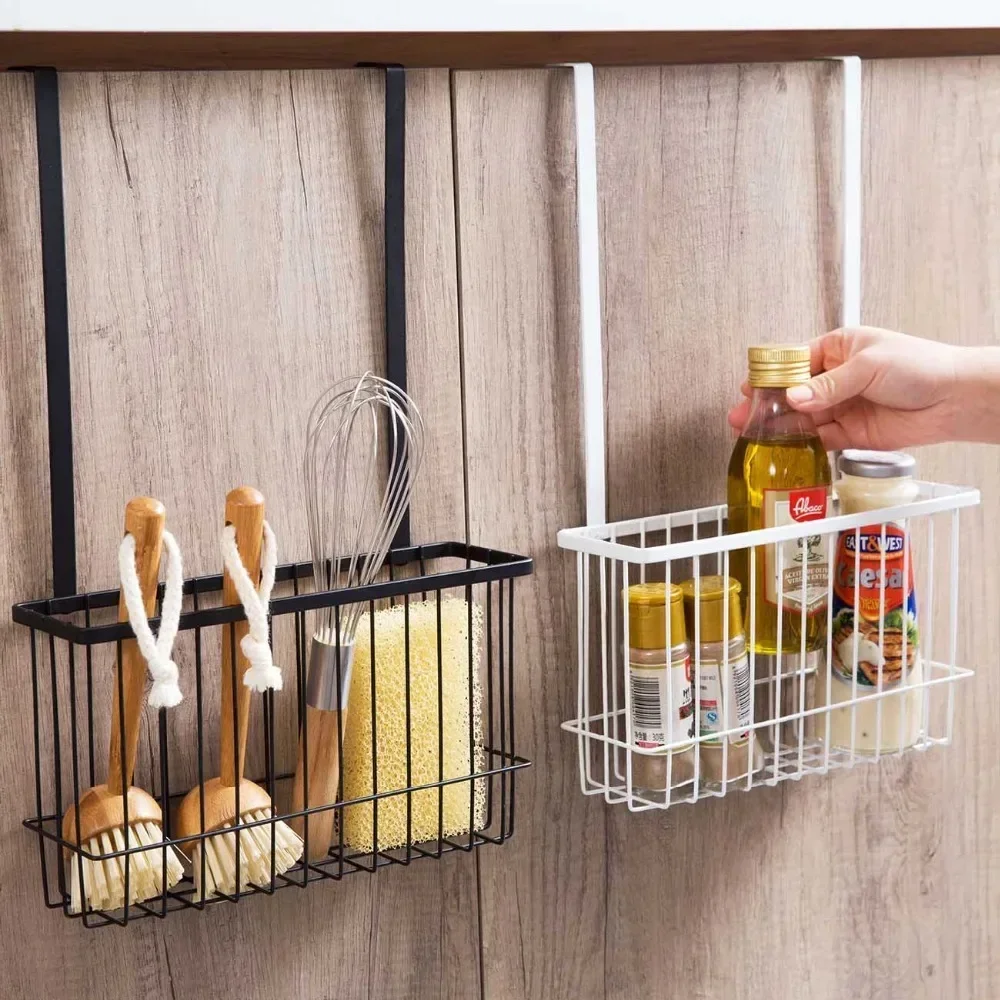 Durable Bathroom Over Cabinet Door Hanging Storage Basket Holder Organizer Support Kitchen Tools Storage Shelves