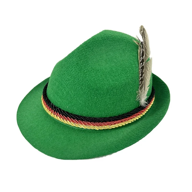 Beer Festival Green Jazz Hat, Gray Non-Woven Fabric, Shaped Jazz Feather Party Hat, Performance Hat
