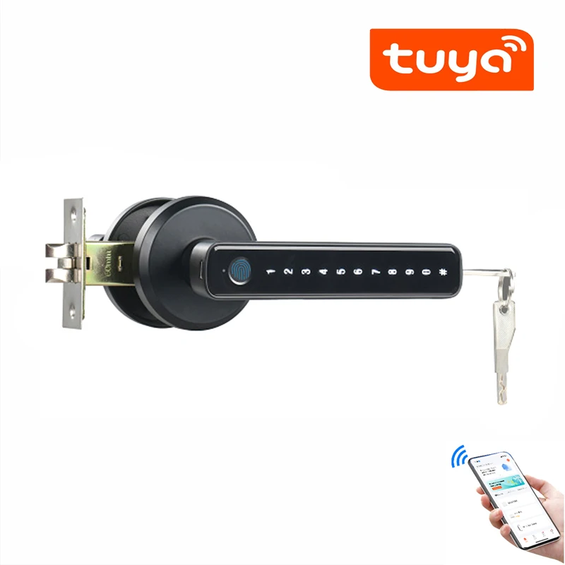 Tuya SmartLife APP Smart Fingerprint Biometrics Password Single Latch Lock Dead Bolt With Key For Indoor Wooden Metal Door