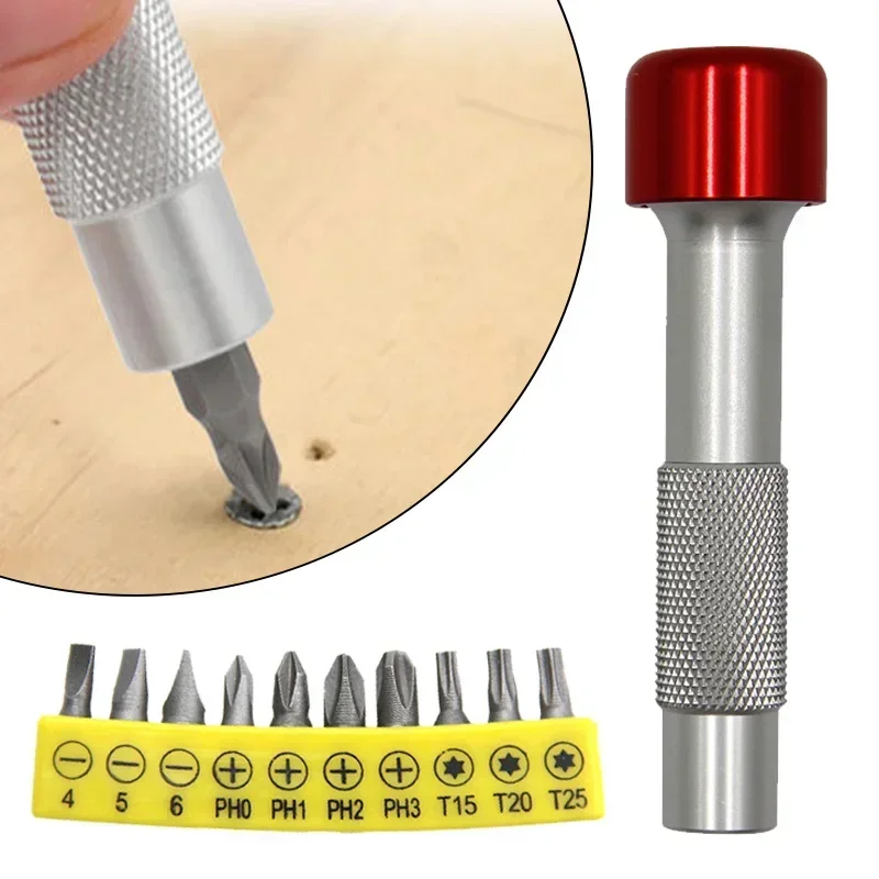 Force Rod Red Hat Reinforced Screwdriver with 10pcs Bit for Turned Manual Drilling Car Bike Home Appliance Repair Tool Accessory