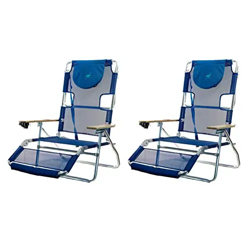 3N1 Lightweight Aluminum Frame 5 Position Reclining Beach Chair (2 Pack)