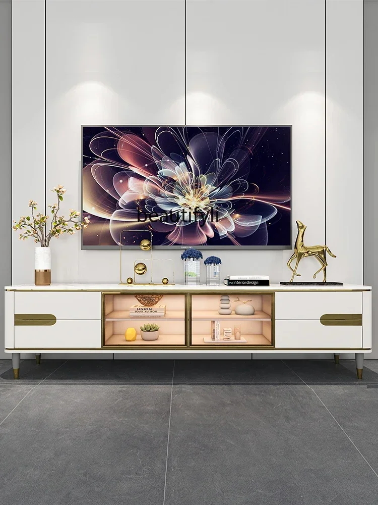 K185 Light Luxury TV Cabinet Simple Modern Living Room Background Wall Film and Television Cabinet Bedroom TV Stand Small Apartm