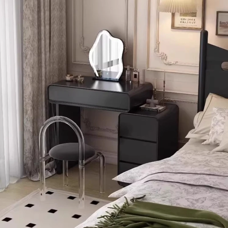 

Luxury Retro Vanity Desk Mirror Storage Space Corner Lounges Vanity Desk Drawers Black Bedside Coiffeuse Furniture For Home