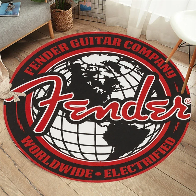 Fender guitar round carpet Rock floor mat Flannel print  Soundproof  Music Room Bedroom Home Decor