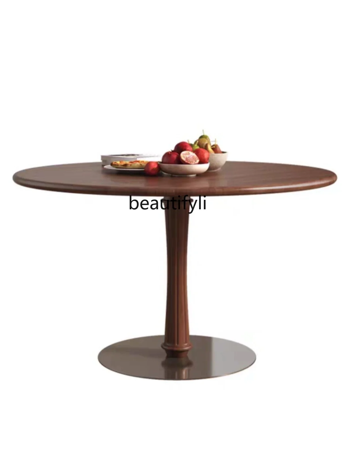 

Modern Black Walnut Wooden round Table Dining Table Solid Wood and Thickened Nordic Small Apartment Home Table Retro Furniture