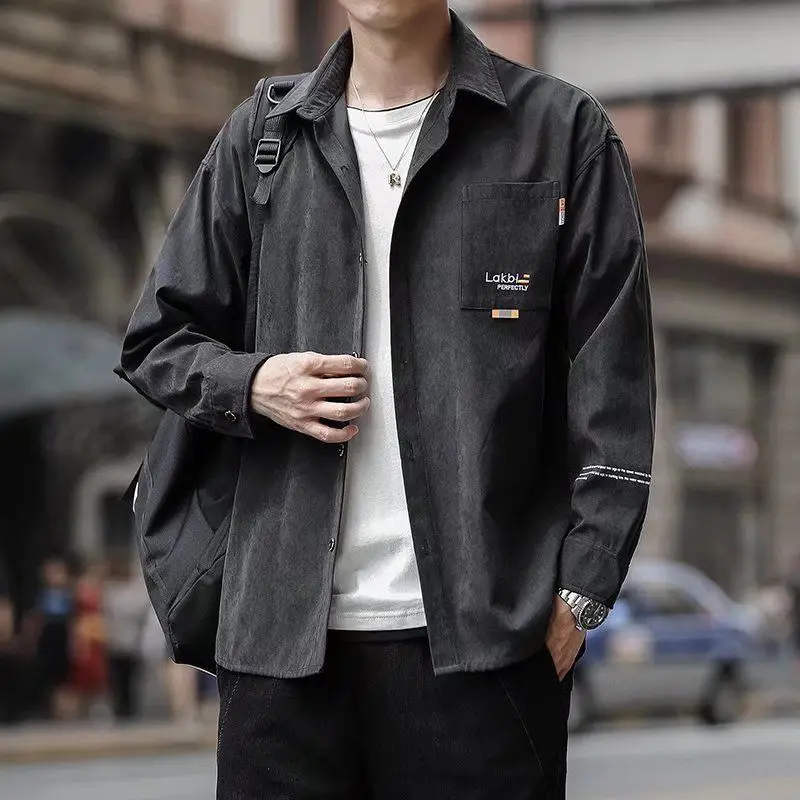New Autumn Fashion Brand Black Casual Shirt Spring and Autumn Handsome Jacket Long Sleeve Work Jacket for Boys