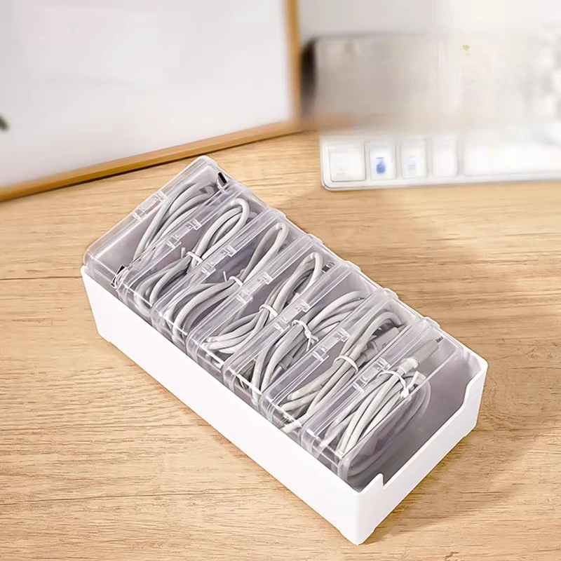 7 In 1 Clear Data Cable Storage Box Durable Messy-Free Cable Organizer Storage Case For Phone Tablet PC Laptop Daily Accessories