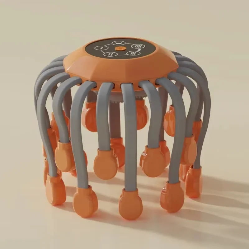 20 Massage Heads Orange Scalp Massager - Red Light Vibrating Octopus Scratcher for Relaxation, Stress Relief