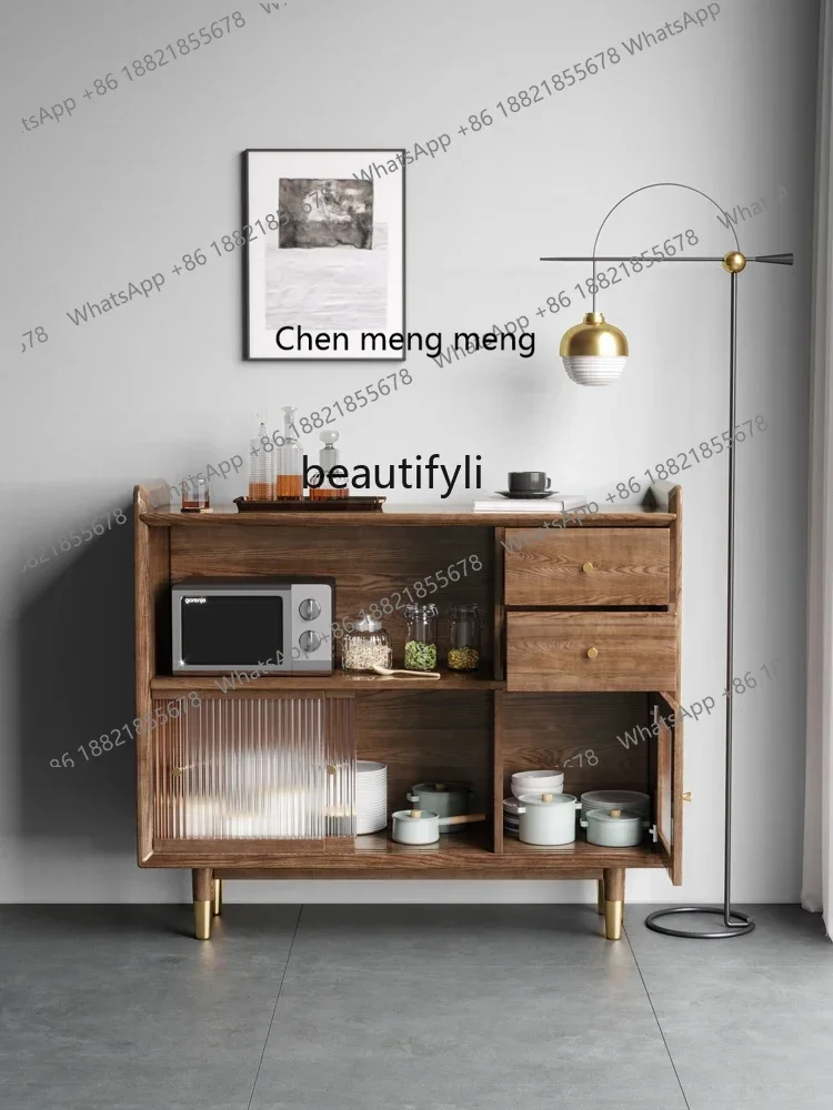 

ss7304 Solid Wood Sideboard Cabinet Nordic Light Luxury White Wax Walnut Color Locker Storage Wine Cabinet