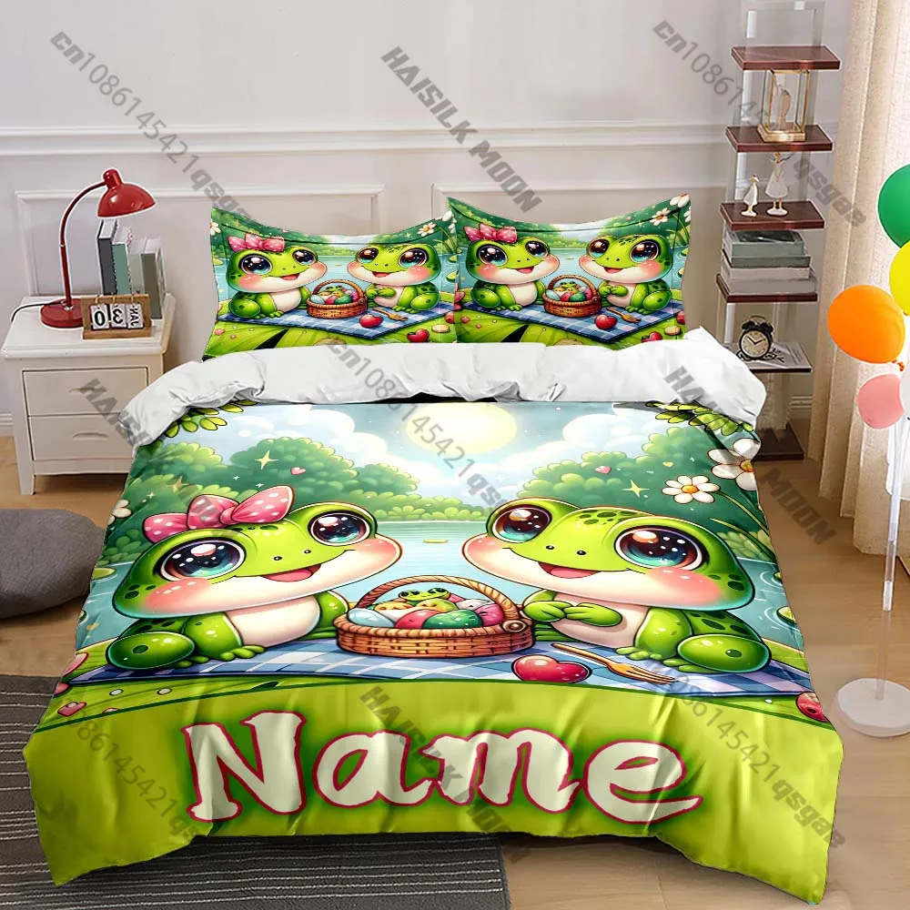 

Cartoon Frog Print Bedding Set Duvet Cover 1 Duvet Cover 2 Pillowcases Adult and Kids Bedding Set Luxury