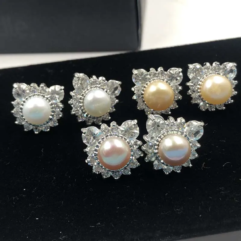 

[ELEISPL 50 Pairs Mix Style Genuine Pearl Studs Earrings Silver Plated #22010295