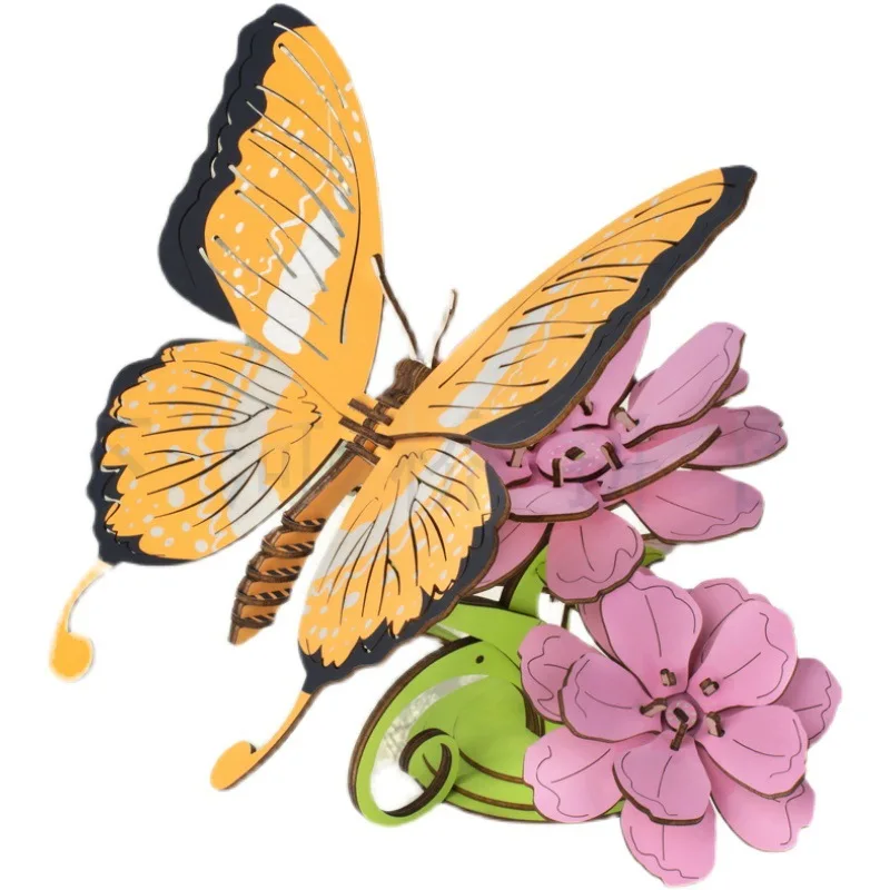 

Бабочка, забавная деревянная 3D стереоскопическая игрушка-головоломка ручной работы «сделай сам», модели цветов, подходящие для обучения и обучения, праздничные подарки