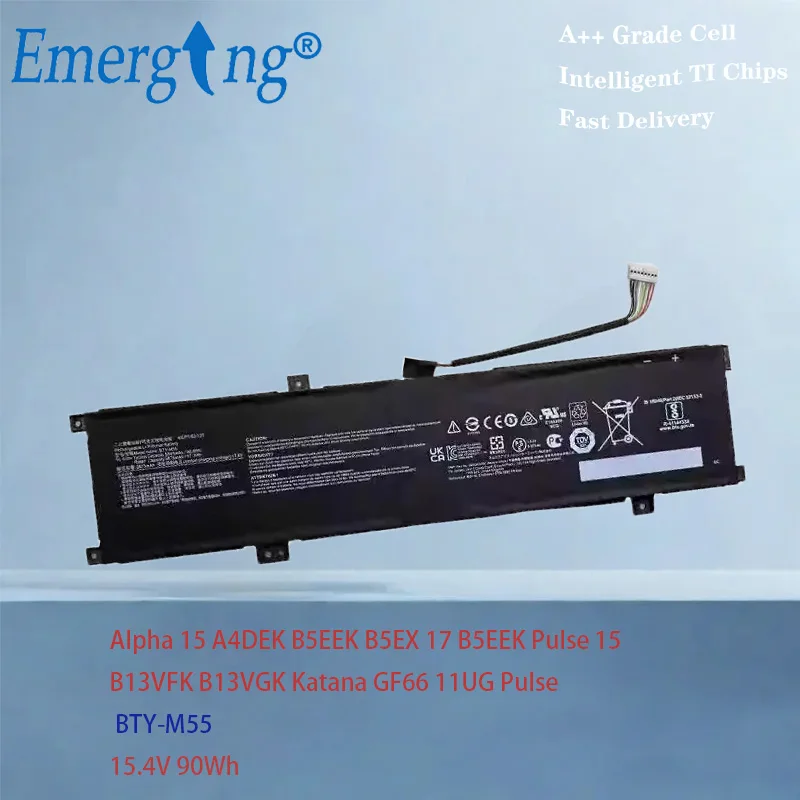 

BTY-M55 Battery For MSI Alpha 15 A4DEK B5EEK B5EX 17 B5EEK Pulse 15 B13VFK B13VGK Katana GF66 11UG Pulse 15.4V 90Wh