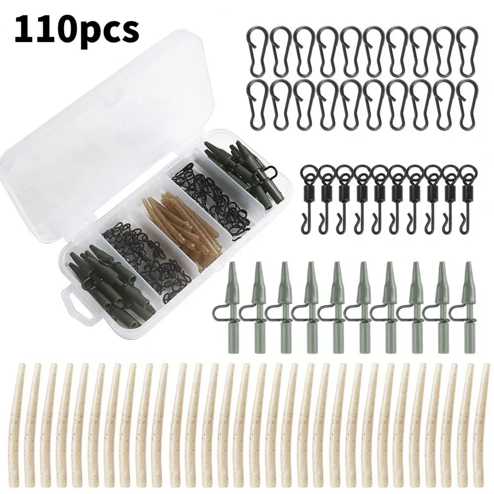 110Pcs Safety Sinker Clip Black Pin Boxed Tackle Kit Mini Carp Fishing Sinker Clip Camouflage Tail Rubber Tube Set Fishing Gear