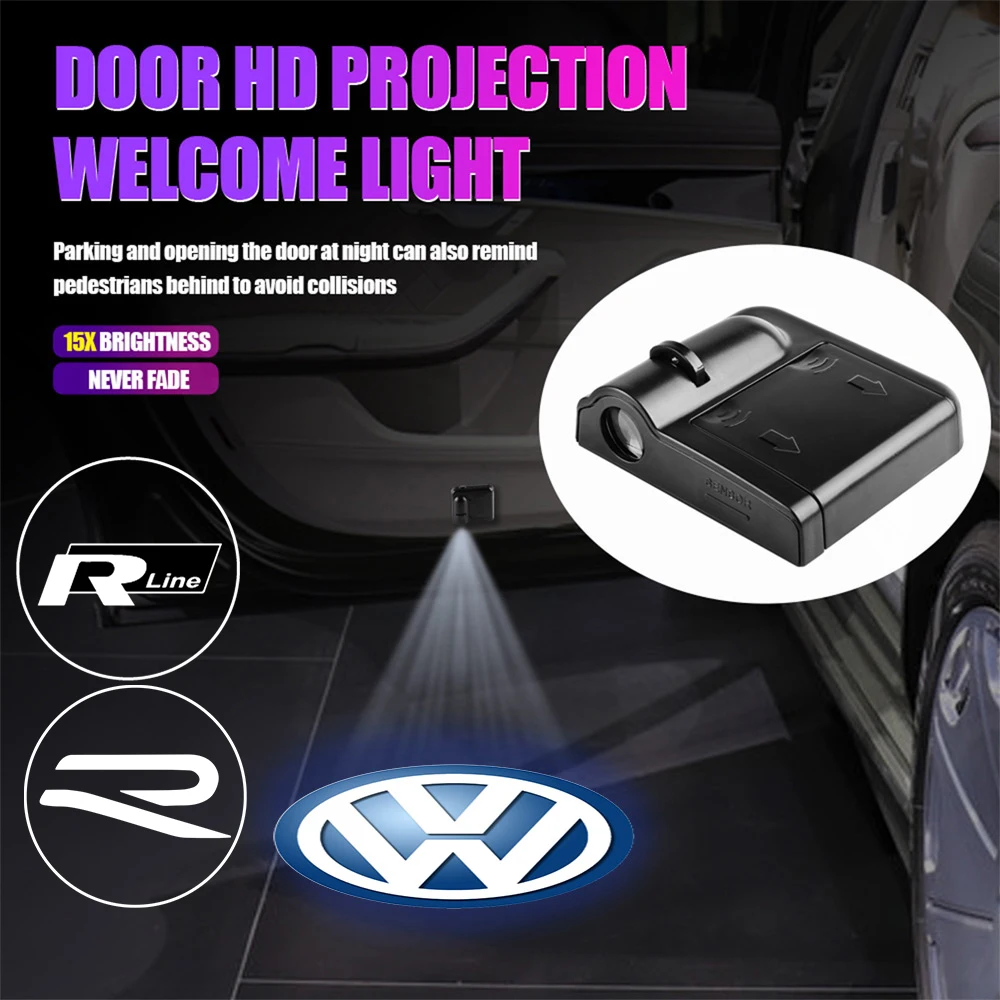 Car Emblem Wireless Courtesy Lamp Auto Door Welcome Lights LED Projector For Volkswagen VW R Line Golf Polo Tiguan Passat Touran