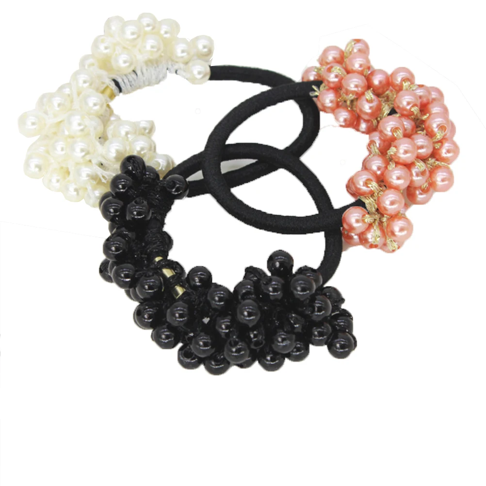 

6 Pcs Pearl Hair Tie Elastic Ribbon Rope Women Girls Ponytail Holder Stretch Ring Stylish Daily Wear Accessories