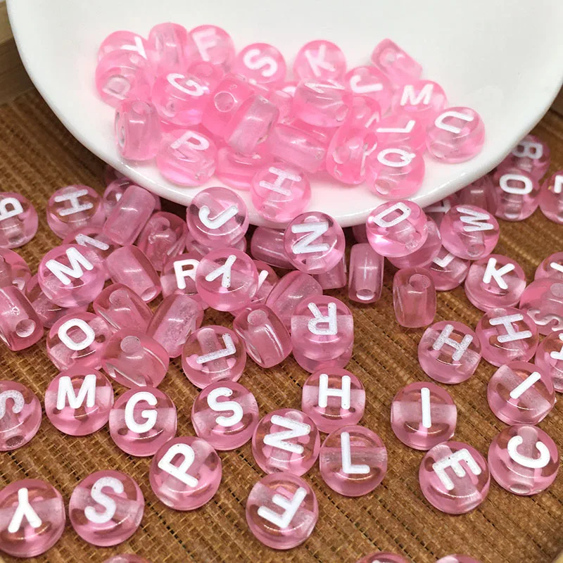 500pcs/lot Clear Pink 7mm Letter Beads Mixed Random Alphabet Beads For Jewelry Making DIY Bracelet Necklace Accessories