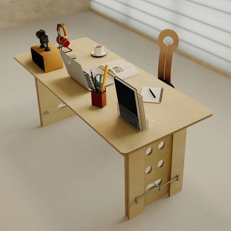 Medieval Minimalist Desk Solid Wood Ocean Panel Metal Integrated Premium Computer Desk Bookshelf