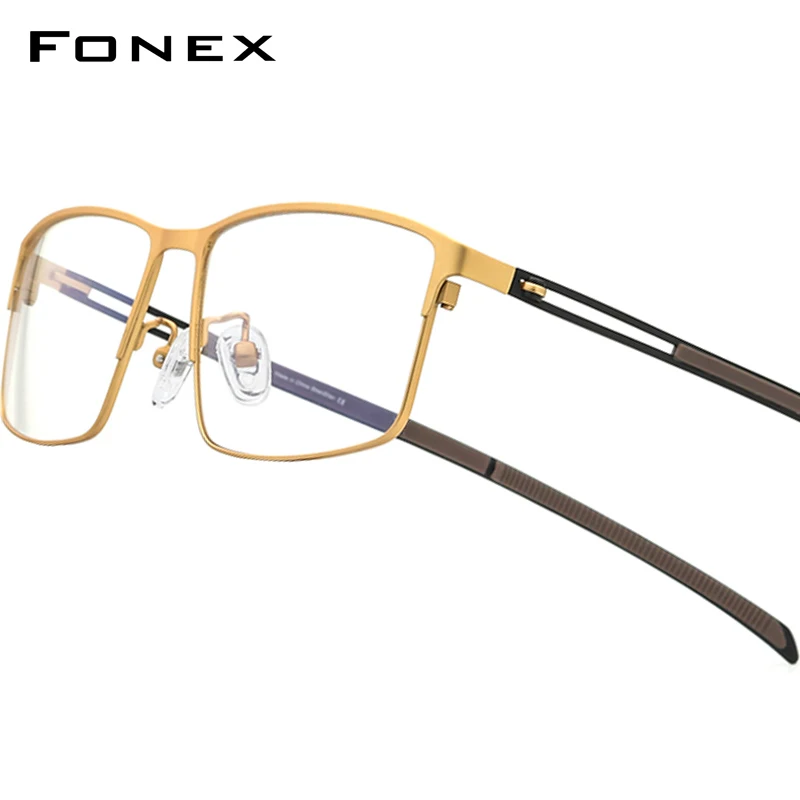 FONEX Alloy Glasses Frame Men Brand Design Square Eyeglasses Frame Korean Germany Screwless Ultralight High-Quality Eyewear 1010