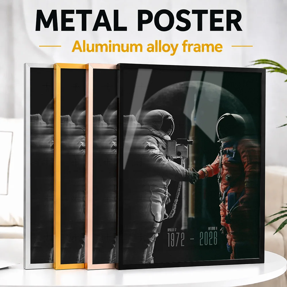 Apollo 17 And Artemis 2 Framed Metal Print Customized Photo Cosmic Exploration Style Wall Art For Study Premium Collector Gift