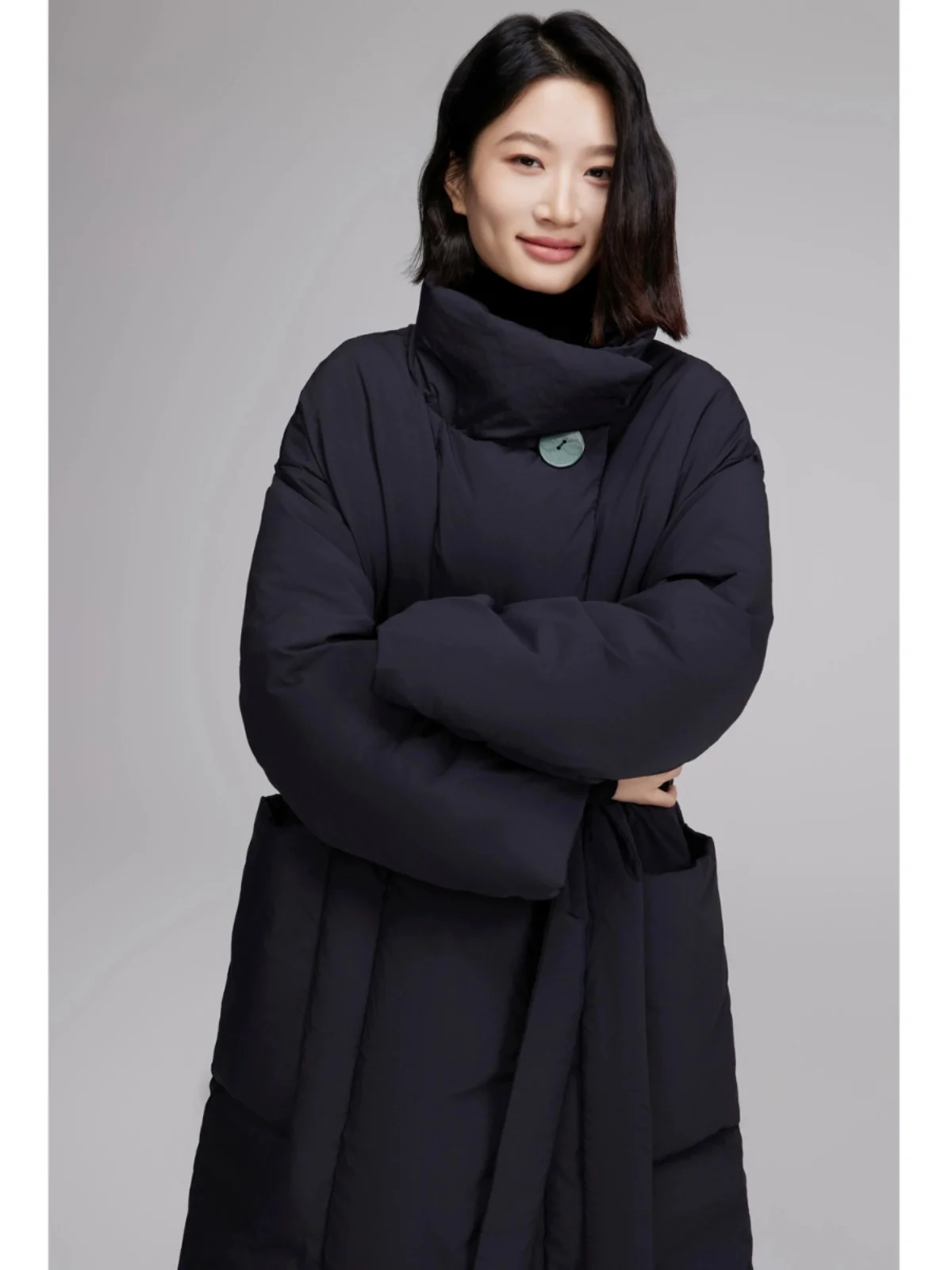 

IUMOON Thiened Long Over-Knee down Jaet Women's Blanket Sle Outerwear Straight Cut Regular Sve Long Winter Coat