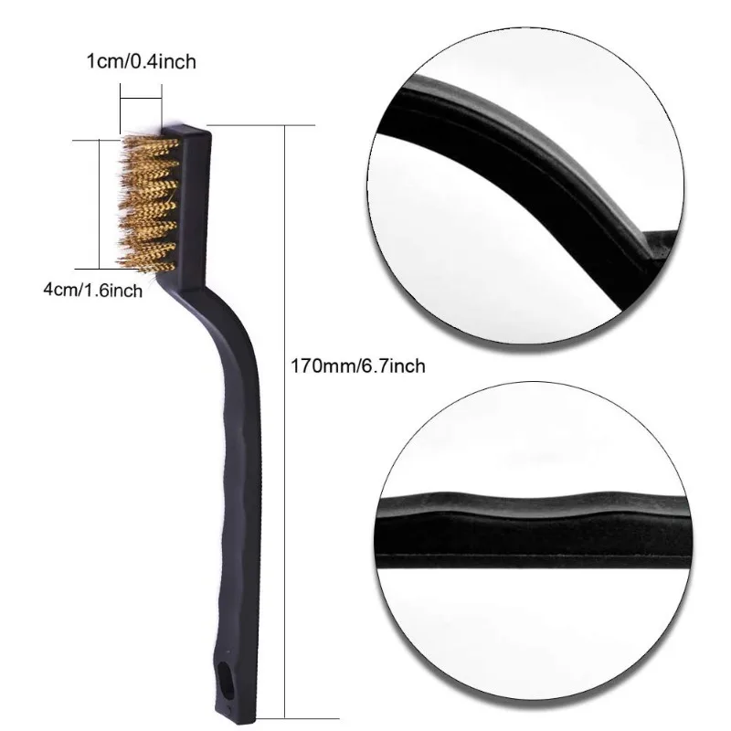 6Pcs Industrial Mini Wire Brush Set, Copper & Stainless Steel Bristle Brushes for Heavy-Duty Cleaning Rust Remover