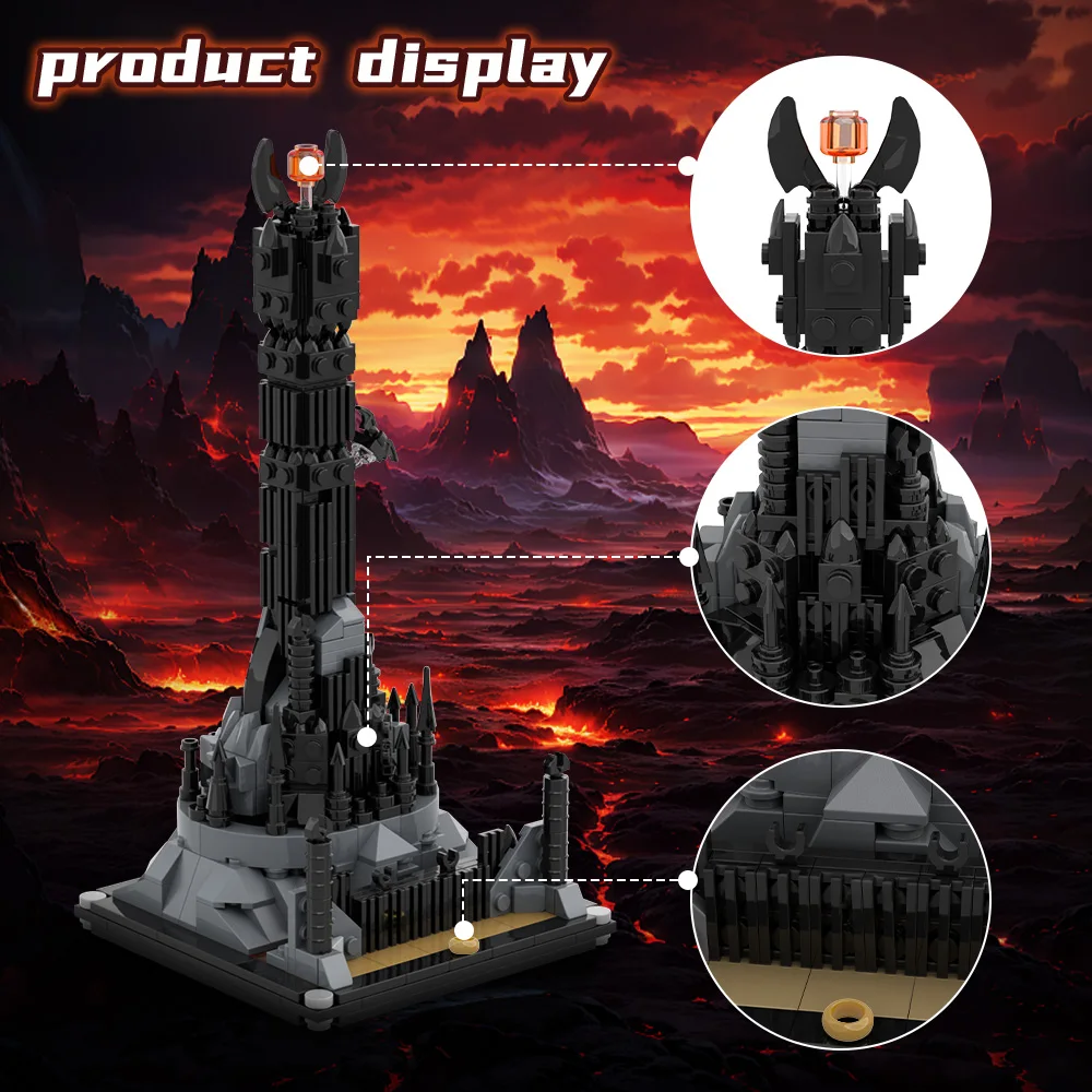 MOC película The Ringss Barads Dur modelo de bloques de construcción Castillo negro arquitectura Mordor Territorio ladrillos juguete ensamblado regalo para niños