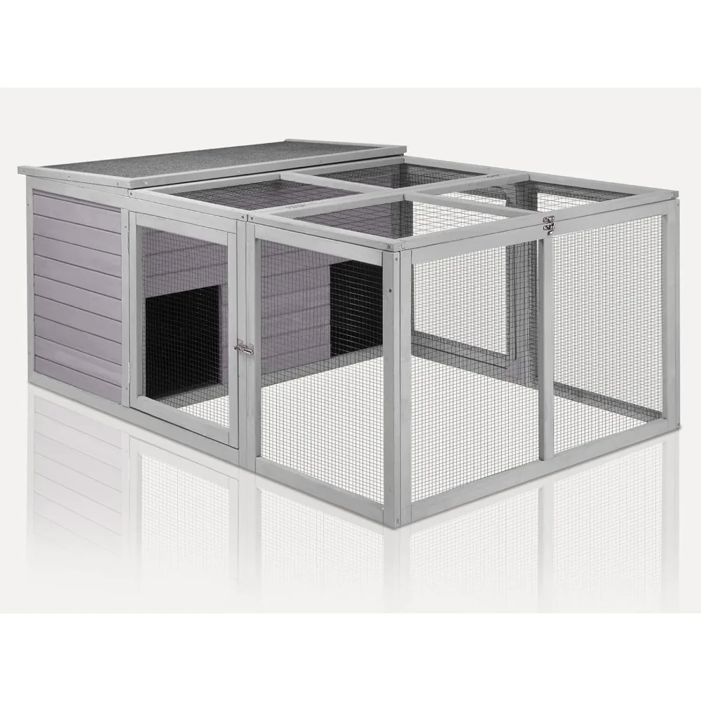 

Chicken Coop Large Wooden Rabbit Hutch Indoor Outdoor with 2 Living House ANG PVC Layer for Chicken, Hutch, Ducks