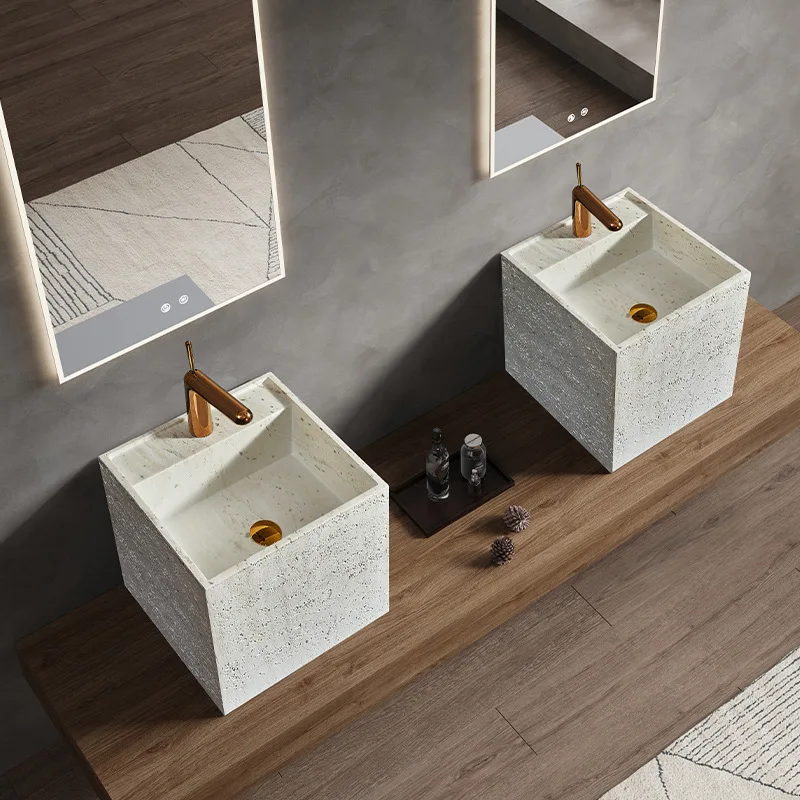 

Travertine countertop hand washbasin, hotel villa, homestay bathroom, integrated countertop basin