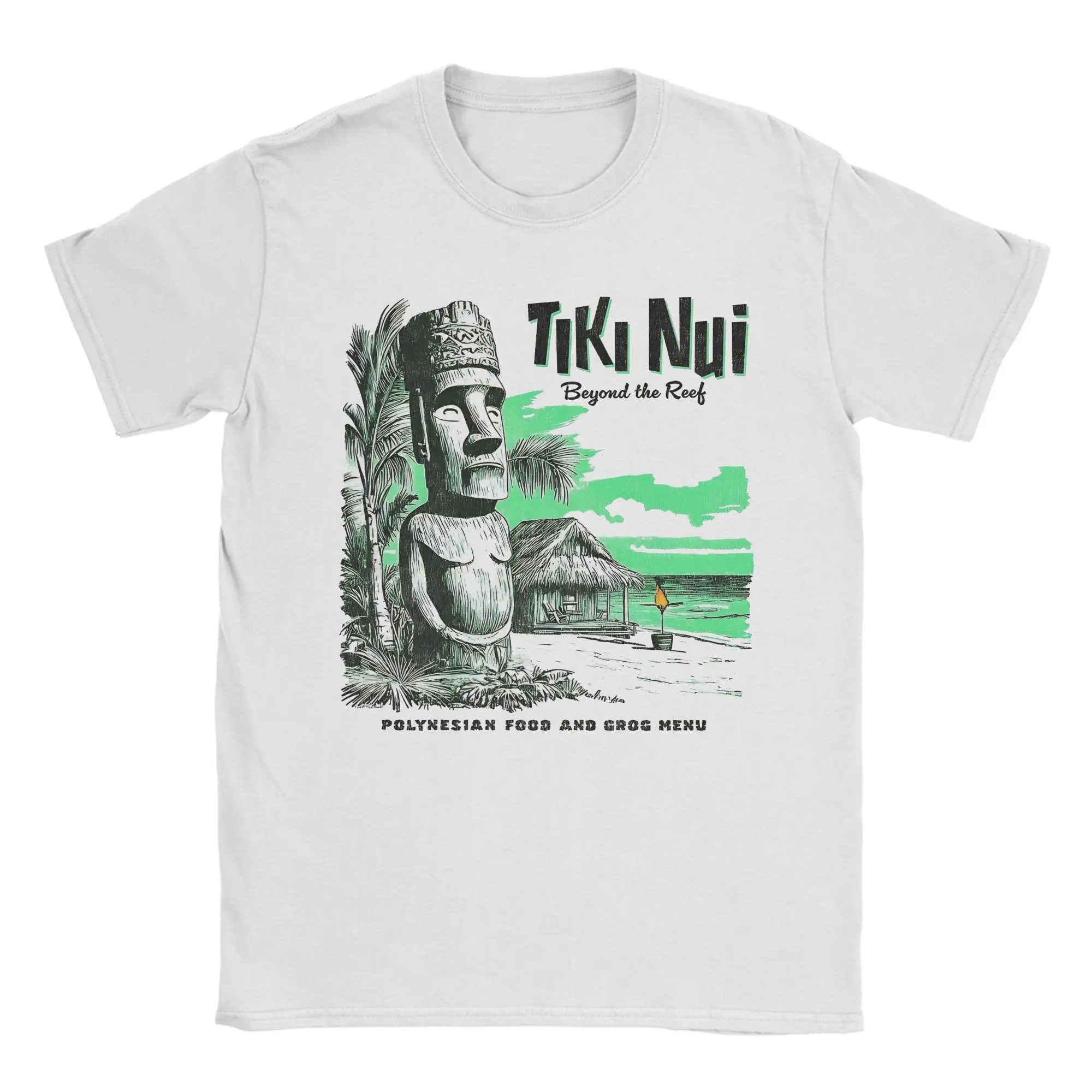 Camisetas Vintage TIKI NUI para Homens e Mulheres ~ Camisetas de Algodão 100% com Manga Curta e Gola Redonda, Tamanhos Grandes