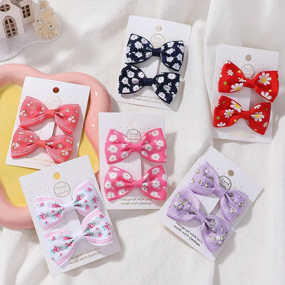 2Pcs/Set Solid Color Nylon Kids Bows Hair Clips for Baby Girls Handmade Bowknot Hairpin Barrettes Photograph Hair Accessories