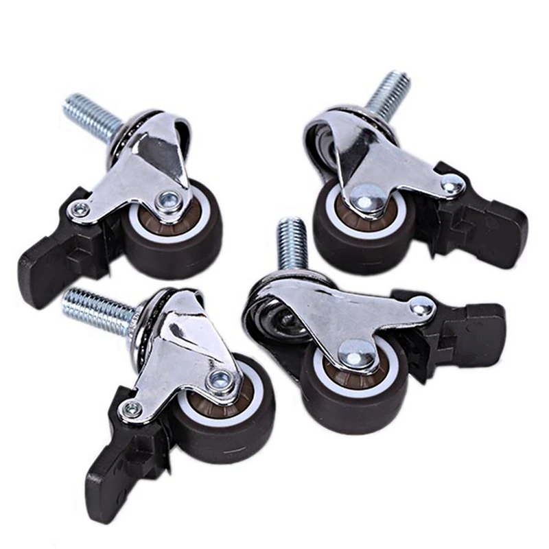 12Pcs Mini Small Casters 1 Inch M8x15mm Tpe Silent Wheels With Brake Universal Casters Wheel