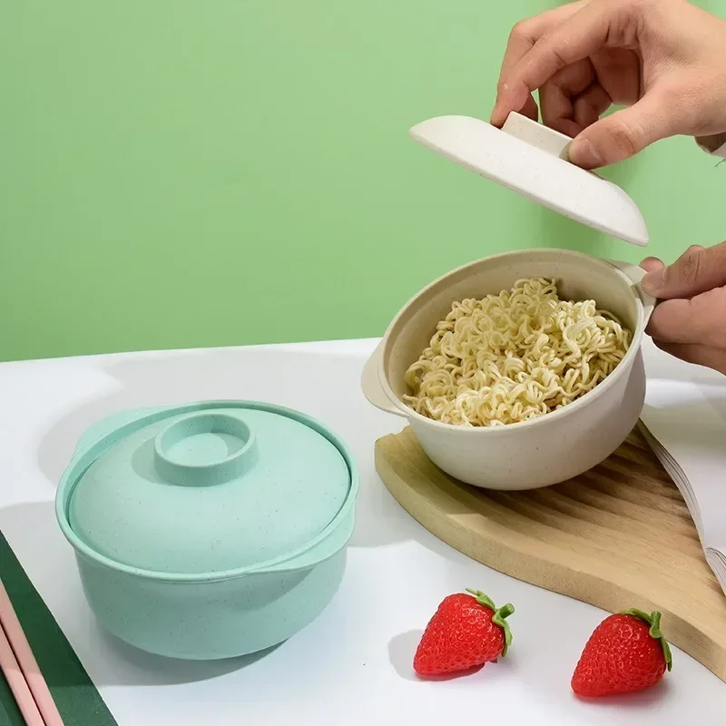 وعاء حساء قش القمح، وعاء خزفي، وعاء الحساء، وعاء المعكرونة الفورية، وعاء الأذن المزدوج، وعاء زلابية الأرز، مجموعة وعاء القمح