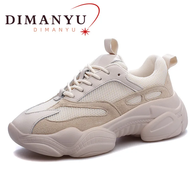 DIMANYU Platform Sneakers Women 2024 New Women Sneakers Genuine Leather Beige Running Shoes Casual Spring Footwear Female