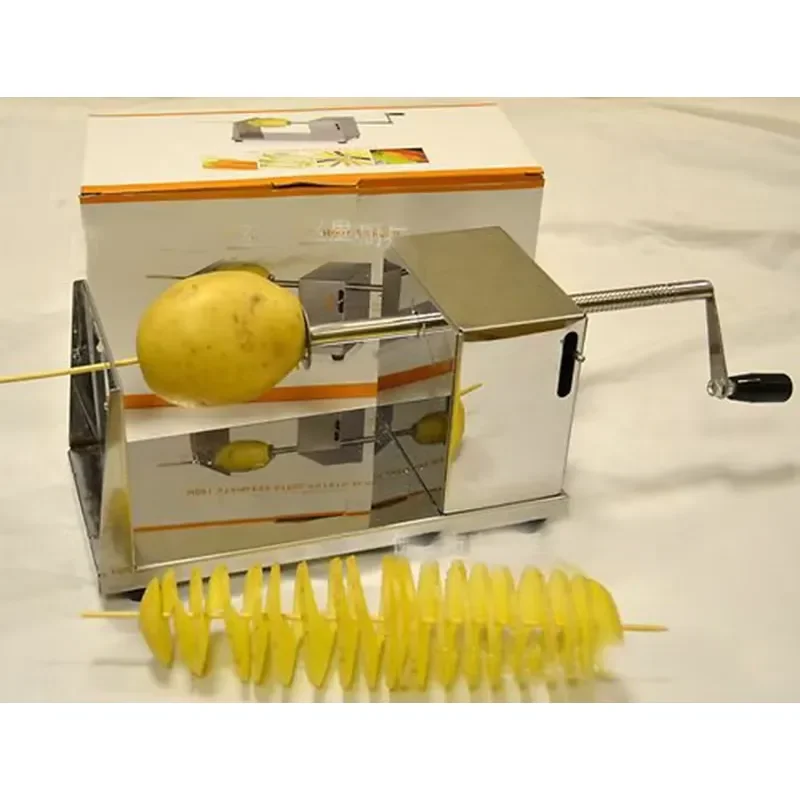 Stainless Steel Manual Potato Slicer Spiral Cutter Vegetable Twister Kitchen Gadget for French Fries Chips Salad Maker Tool