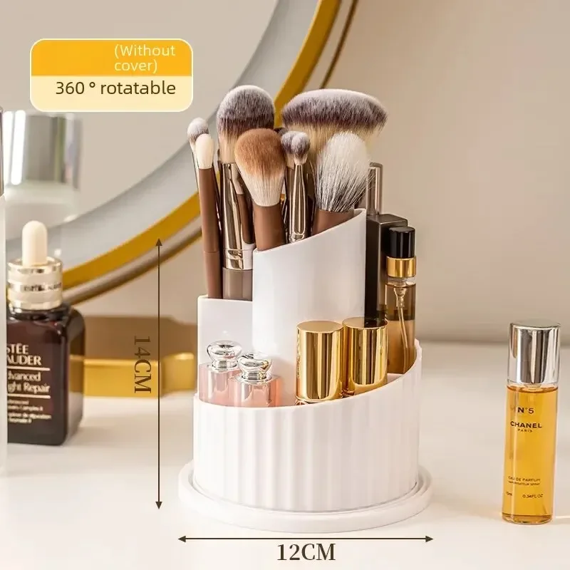 360°Luxury Makeup Storage Box Dustproof Rotating Large Capacity Makeup Brush Storage Cylinder Dressing Table Desktop Pen Holder