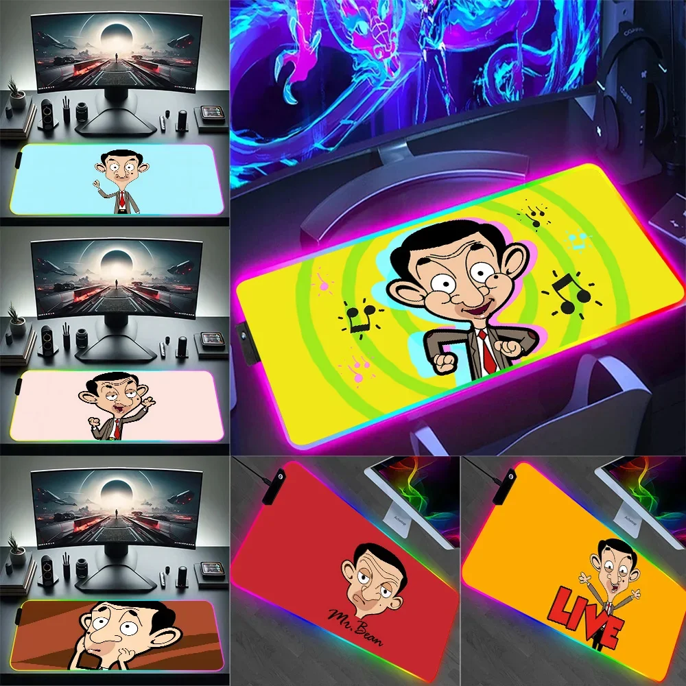 

Hot Funny Mr Bean Cartoon RGB Pc Gamer Keyboard Mouse Pad Mousepad LED Glowing Mouse Mats Rubber Gaming Computer Mausepad