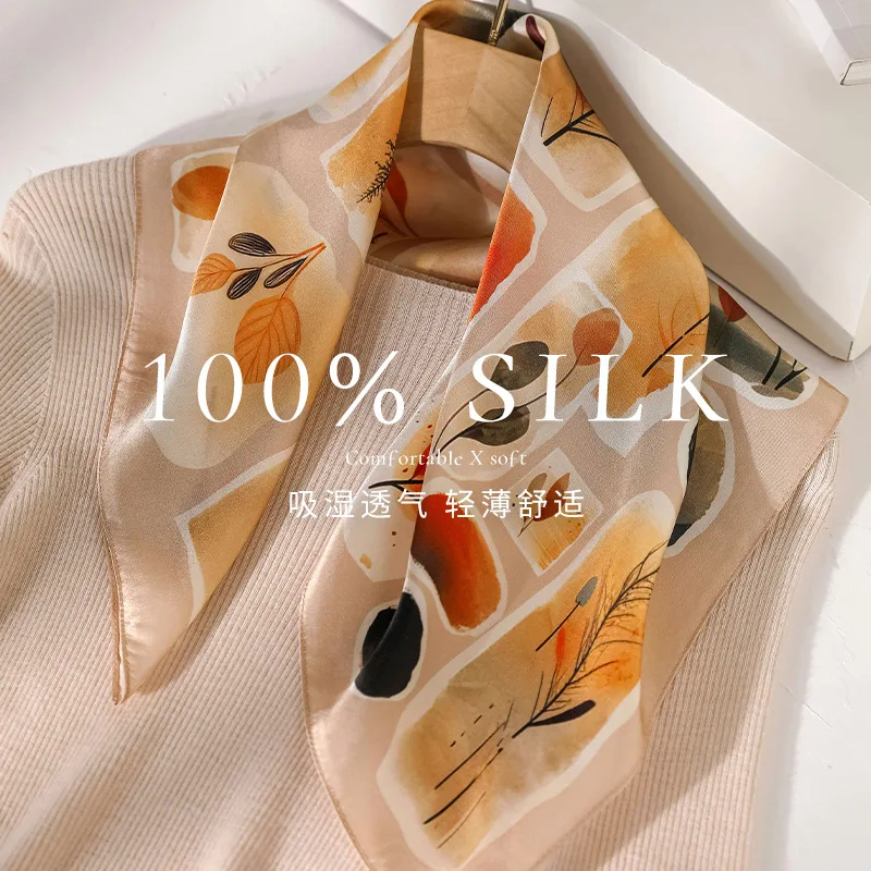 100% Real Silk Scarf Elegant Hairband Female Neckerchief Hair Bands Scarves Woman Bandana Hijab Daily Travel Soft Wraps 2026