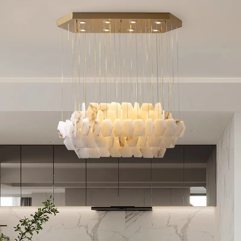 Modern luxury gold marble LED pendant light for living room, dining room, bedroom ceiling lustre decorative pendant light.