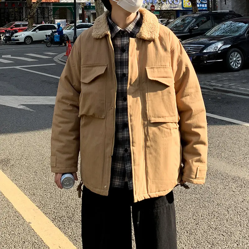 

Cargo Parkas Men Clothing Winter Warm Handsome Japanese Stylish Kpop Chic Hipster Thicker Cool Casual All-match Teens Students