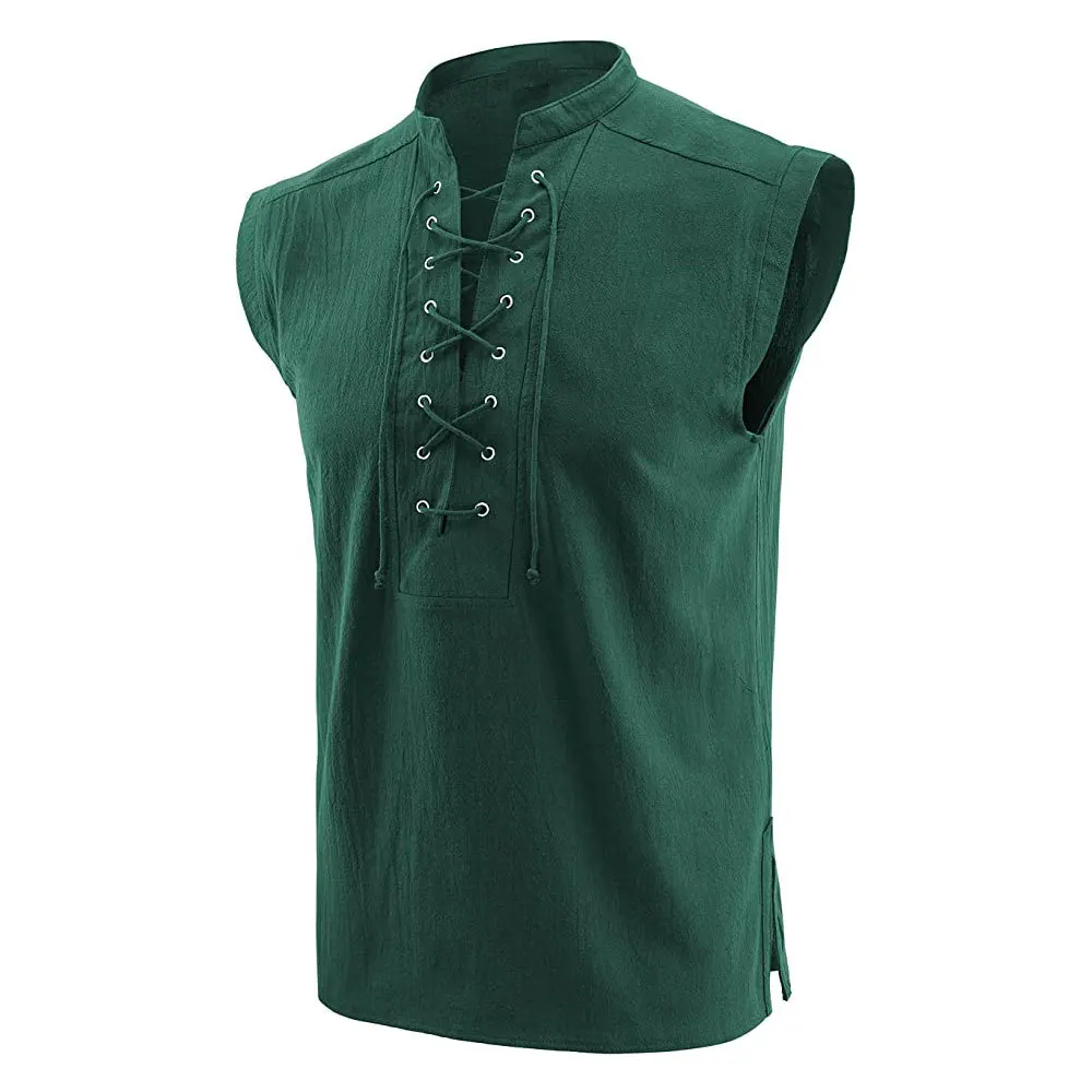 

Средневековая рубаха викингов без рукавов, готическая викторианская мужская свободная футболка, этнический модный сценический костюм, повседневная одежда унисекс