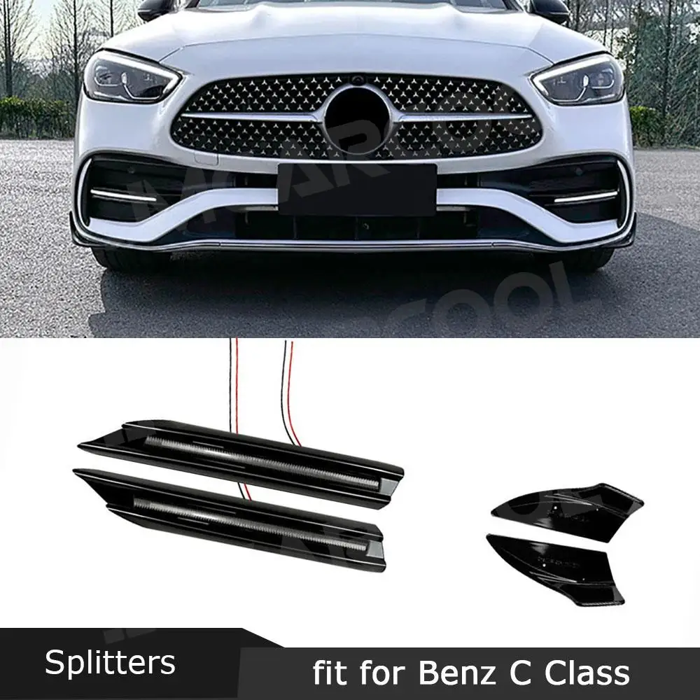 ABS Gloss Black Front Bumper Splitters Apron Fog Lamp Light Trim For Benz C Class W206 C200 C300 C43 AMG 2022+ Car Accessories