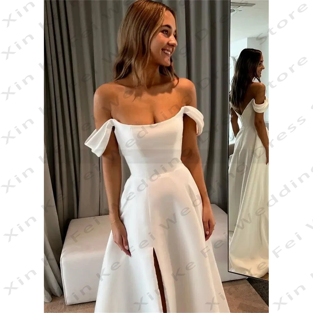 2025 simples feminino a linha vestidos de noiva sexy alta fenda princesa vestidos de casamento formal festa de praia personalizado robe de mariée